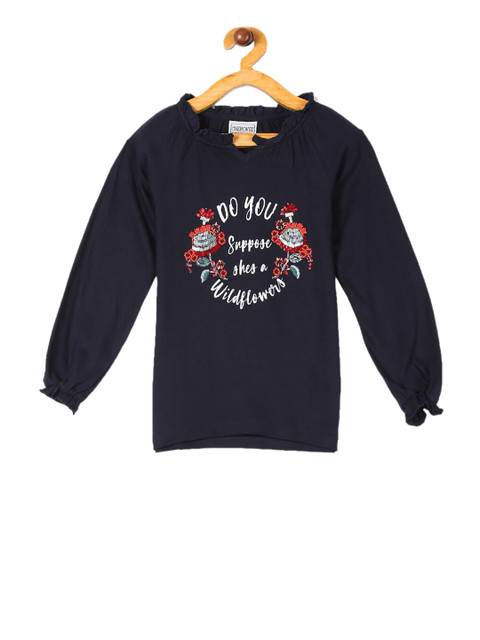 

Cherokee Girls Navy Blue Embellished Pure Cotton Top