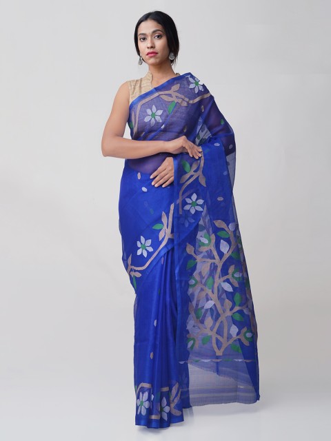

Unnati Silks Blue Woven Design Pure Silk Handloom Saree