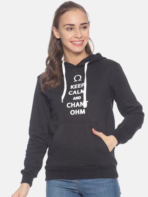 

Campus Sutra Women Black Printed Hooded Sweatshirt