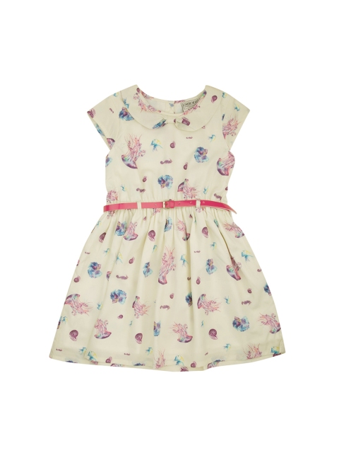 

Cherokee Girls Cream-Coloured Printed Fit and Flare Dress