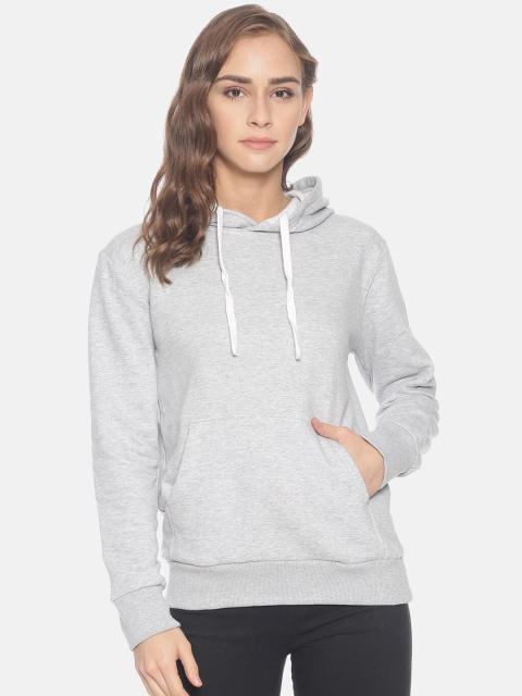 

Campus Sutra Women Grey Solid Hooded Sweatshirt