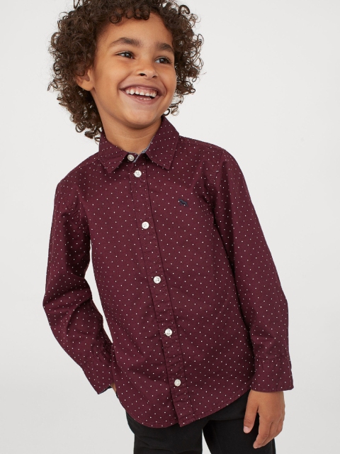 

H&M Boys Maroon & White Polka Dots Print Cotton Shirt
