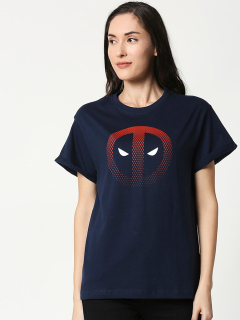 

Bewakoof Women Navy Blue Printed Round Neck T-shirt