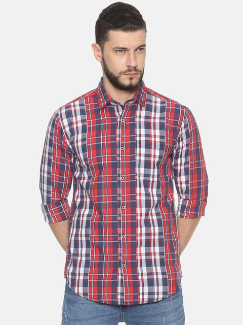 

IVOC Men Red & Navy Blue Slim Fit Checked Casual Shirt