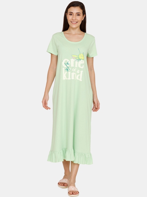 

Zivame Green & Off-White Printed Nightdress