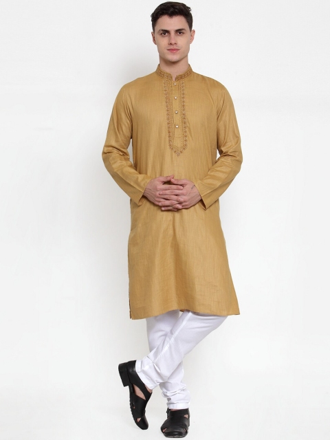 

MAXENCE Men Beige & White Solid Kurta with Pyjamas