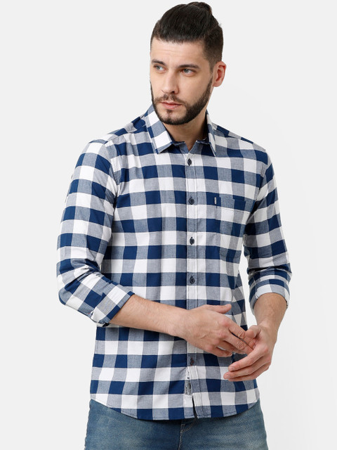 

Voi Jeans Men White & Blue Slim Fit Checked Casual Shirt