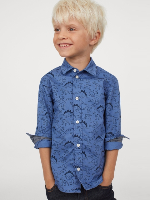 

H&M Boys Blue Dinosaur Printed Cotton Shirt