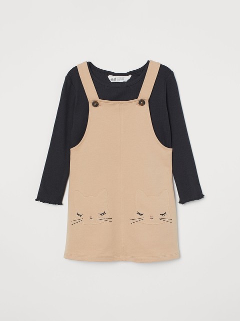 

H&M Girls Beige & Black Solid 2-Piece Set