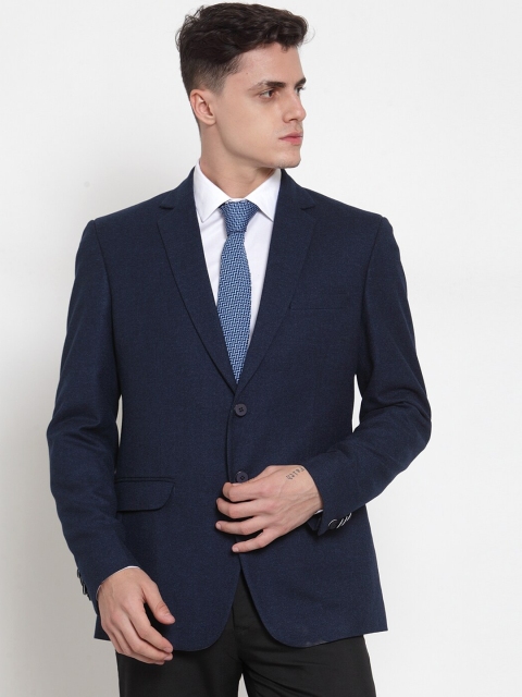 

MAXENCE Men Navy Blue Solid Slim-Fit Single-Breasted Formal Designer Blazer