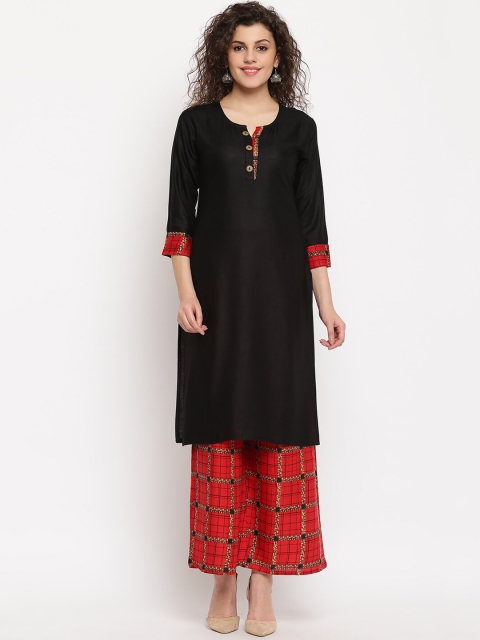 Vastrachowk Women Black & Red Solid Kurta with Palazzos