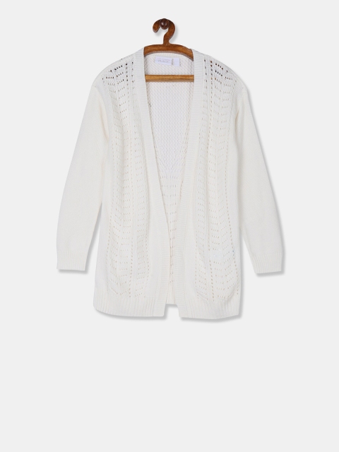 

The Childrens Place Girls White Self Design Front-Open Sweater