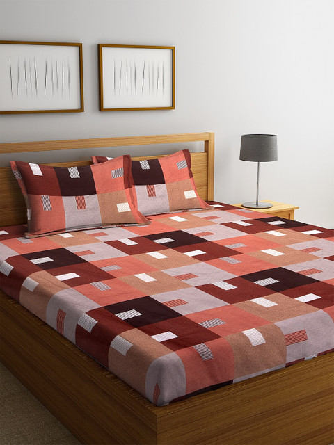 

KLOTTHE Multicoloured Geometric 210 TC Cotton 1 King Bedsheet with 2 Pillow Covers, Multi