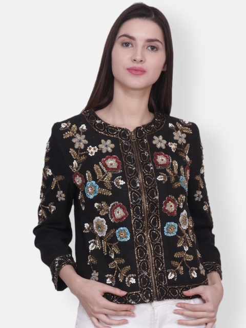 

Diwaah Women Black Self Design Bomber