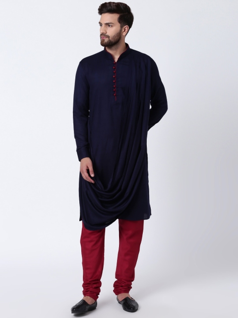 

I Know Men Navy Blue Solid Straight Kurta