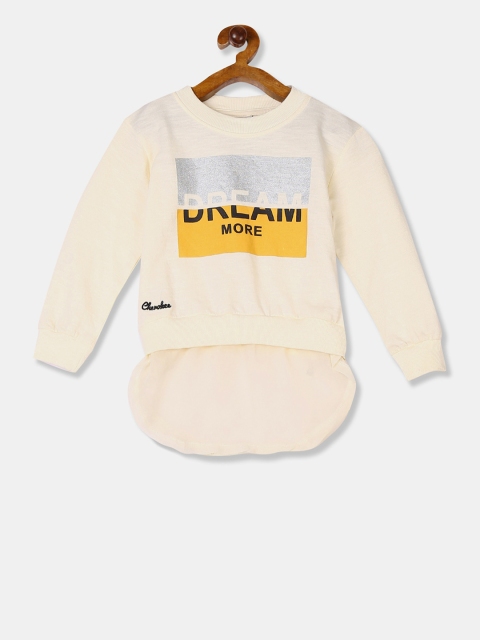 

Cherokee Girls Cream-Coloured Printed Pure Cotton Top