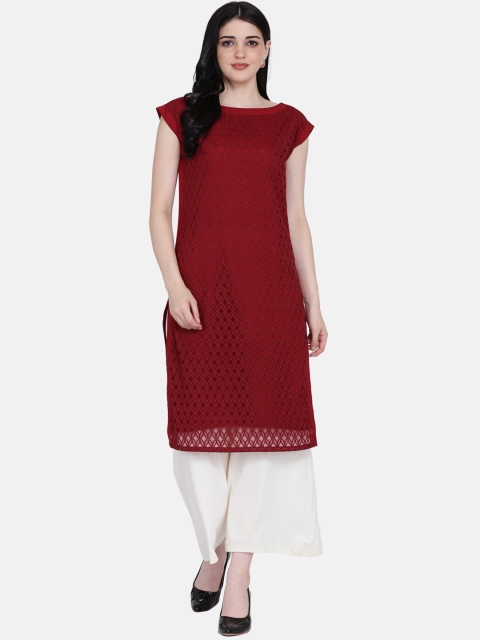 

Ojjasvi Women Maroon Solid Straight Kurta