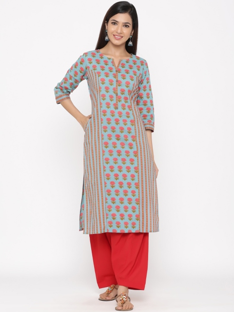 

Jaipur Kurti Women Blue & Red Printed Kurta with Salwar & Dupatta