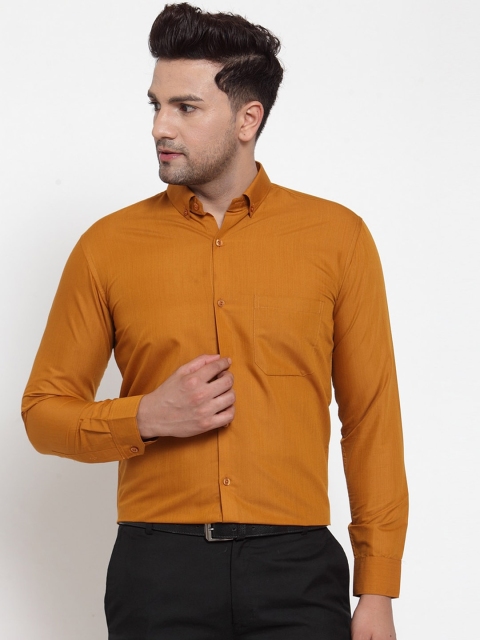 JAINISH Men Mustard Yellow Classic Regular Fit Solid Formal Shirt