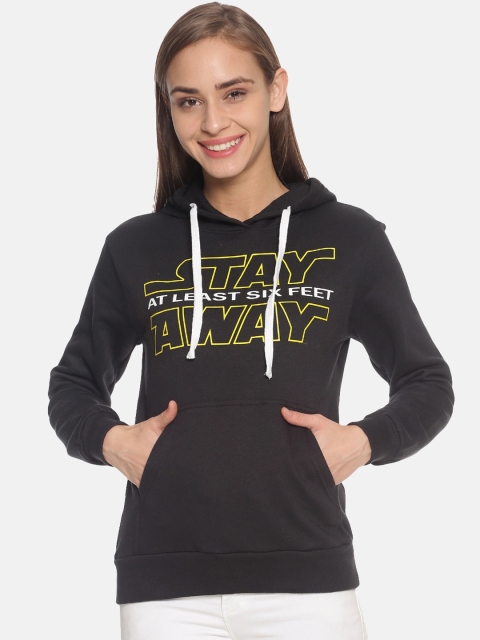 

Campus Sutra Women Black Printed Hooded Sweatshirt