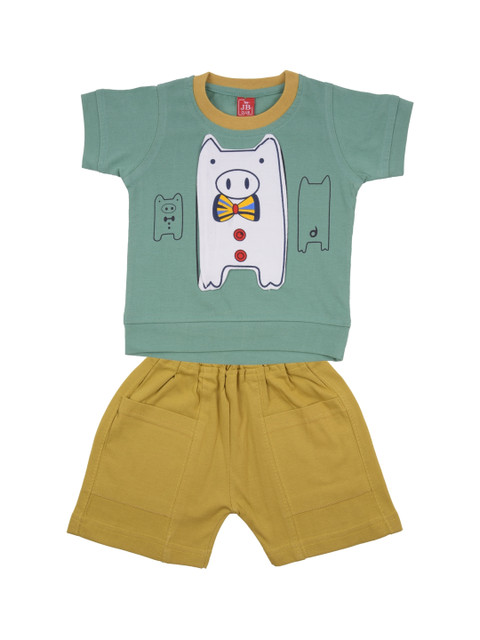 

Jb Club Infant Boys Sage Green & Khaki Brown Piglet Applique T-shirt & Shorts