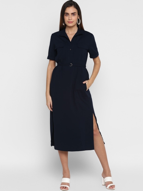 

FOSH Women Navy Blue Solid Fit and Flare Dress