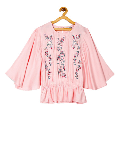 

Cherokee Girls Pink FLoral Embroidered Peplum Top