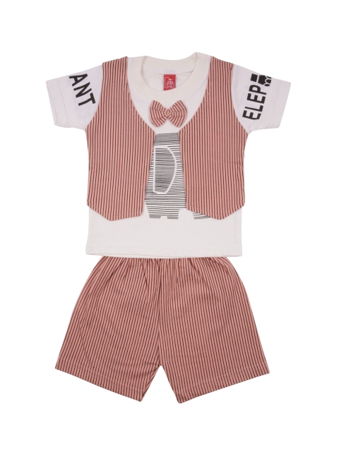 

Jb Club Infant Boys Peach & White Printed T-shirt & Waist Coat with Shorts Set