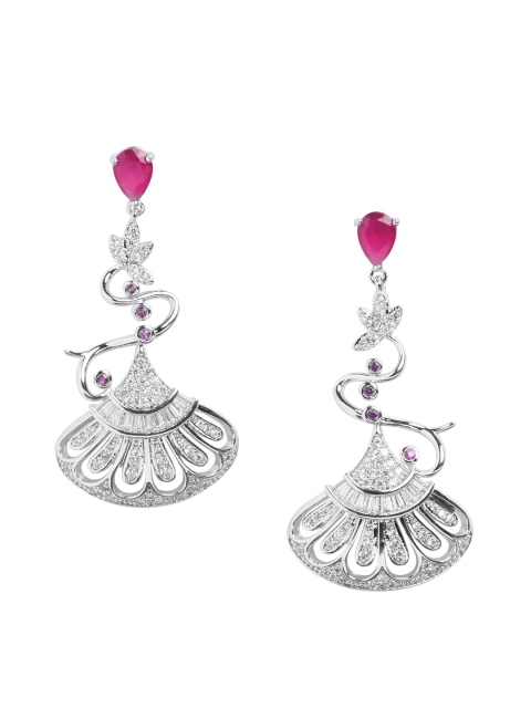 

shaze Rhodium-Plated & Pink Floral Drop Earrings, Silver