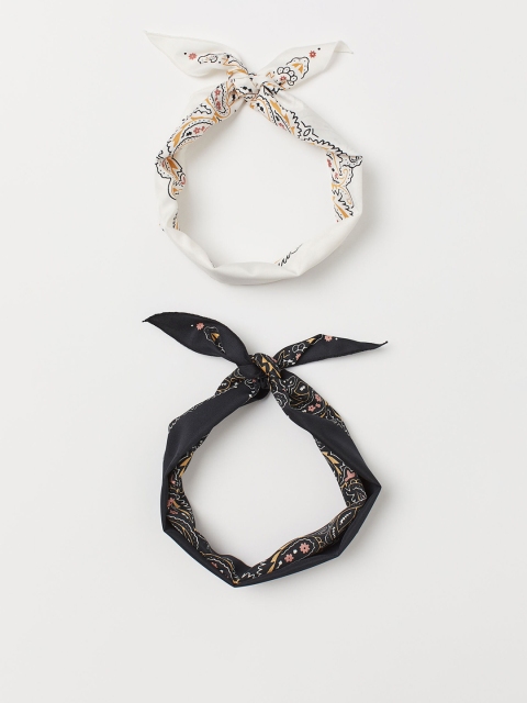 

H&M Women Black & White Printed 2-Pack Scarves/Hairbands
