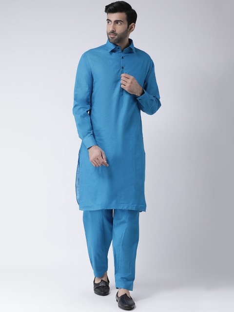 

SG LEMAN Men Turquoise Blue Solid Kurta with Pyjamas