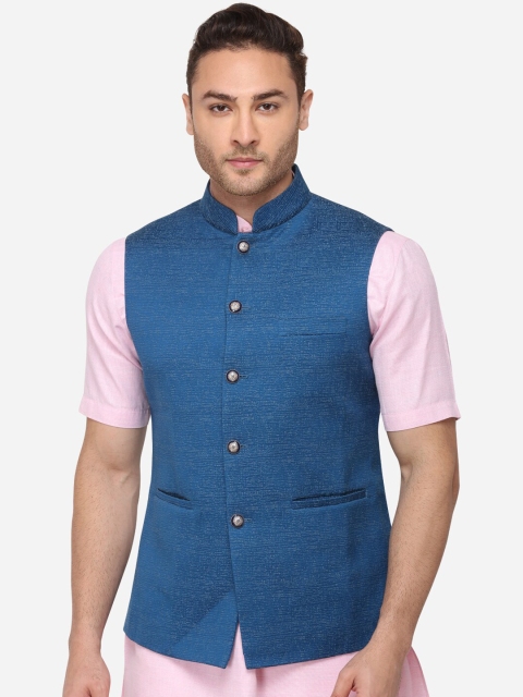 

SG LEMAN Men Blue Solid Corduroy Nehru Jacket