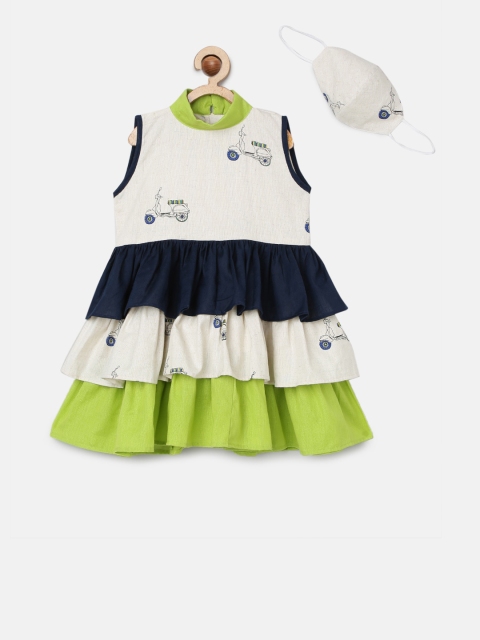 

Tutus By Tutu Girls Off-White Colourblocked A-Line Dress With Matching Mask