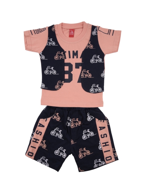 

Jb Club Infant Boys Peach & Black Bicycle Print Layered T-shirt & Shorts
