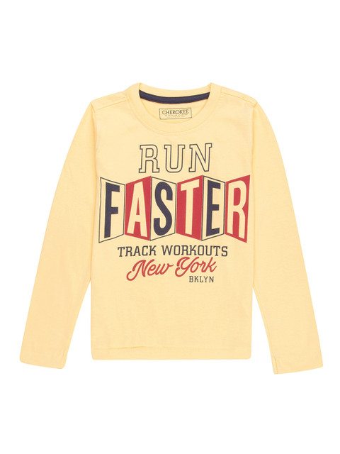 

Cherokee Boys Yellow Printed Round Neck T-shirt