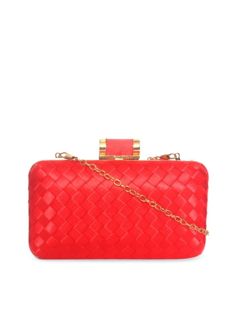 

Chemistry Red Textured Box Clutch