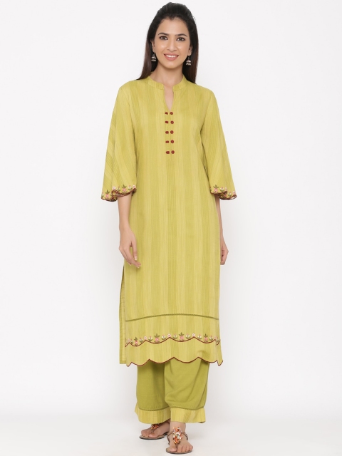

Jaipur Kurti Women Lime Green Woven Design Kurta with Trousers