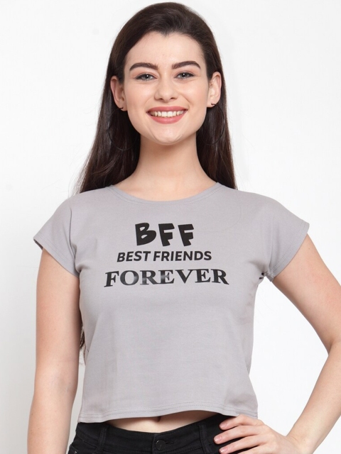 

Everlush Women Grey & Black Printed Crop Top