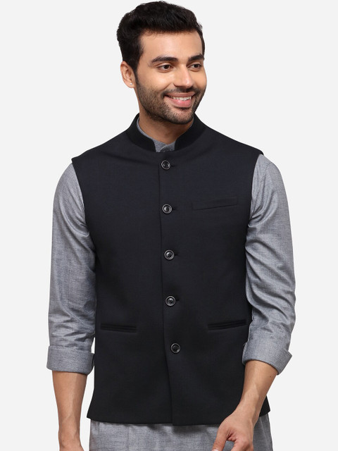

JB STUDIO Men Black Solid Nehru Jacket