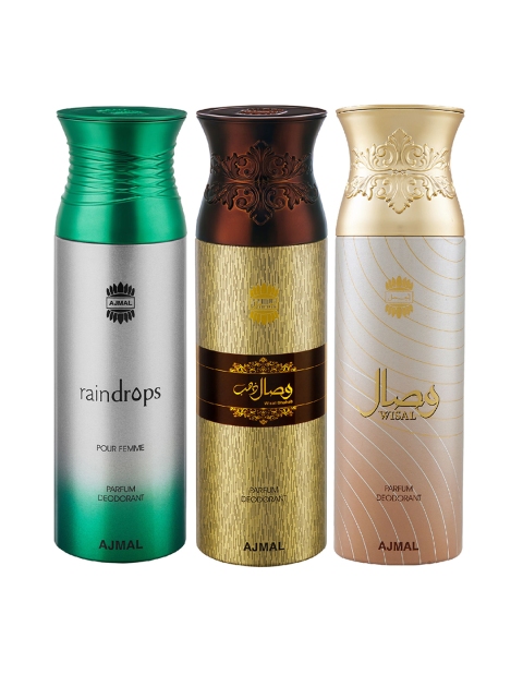 

Ajmal Unisex Pack of 3 Raindrops Wisal Dhahab & Wisal Deodorants 200ML each, Multi