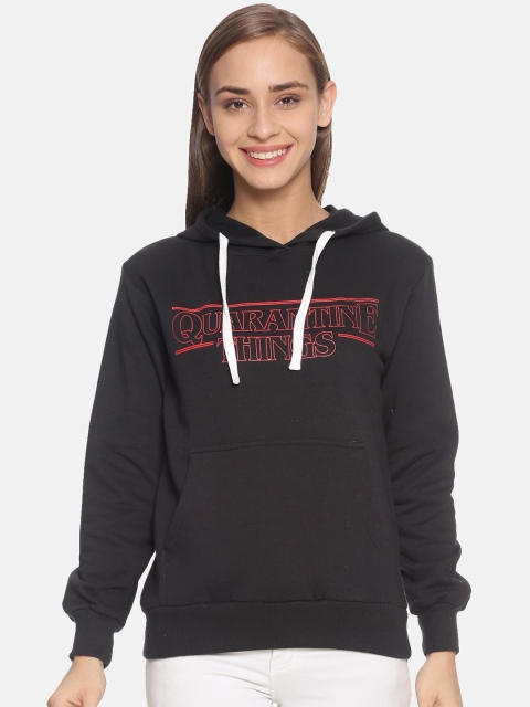 

Campus Sutra Women Black Printed Hooded Sweatshirt