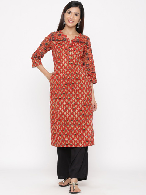 

Jaipur Kurti Women Maroon & Black Printed Kurta with Palazzos