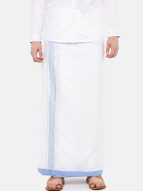 

RAMRAJ COTTON Men White Solid Mountain Jari Fancy Dhoti