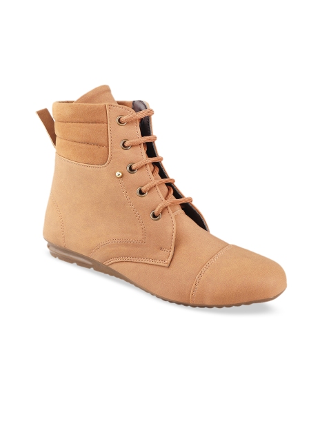 

Shoetopia Women Tan Brown Solid Nubuck High-Top Flat Boots