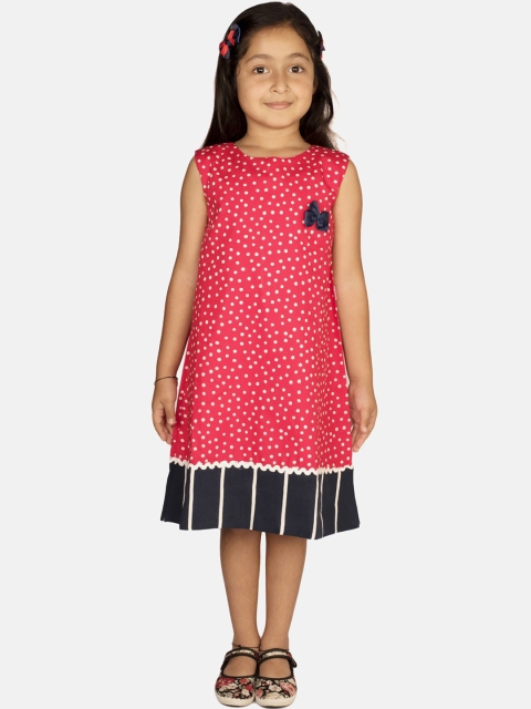 

RIBBON CANDY Girls Red & Navy Blue Velvet Printed A-Line Dress