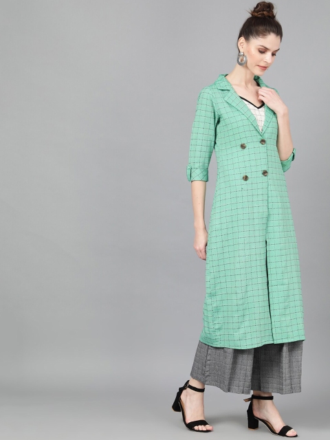 

AKS Women Green Self Design Open Front Jacket