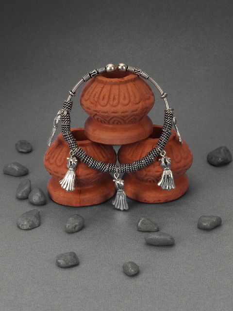 

Adwitiya Collection Silver-Plated Oxidised Handcrafted Charm Bracelet