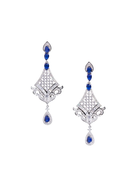 

shaze Rhodium-Plated & Blue Classic Drop Earrings, Silver