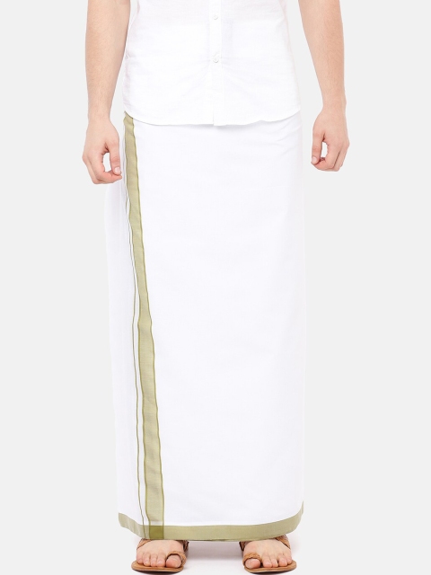 

RAMRAJ COTTON Men White Solid Ozone Dhoti With Green Border