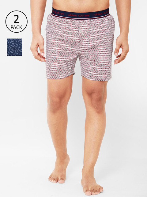 

URBAN SCOTTISH Men Pack of 2 Printed Pure Cotton Boxers, Blue